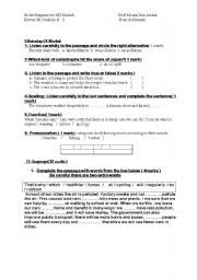 English worksheet: intermediate school exam