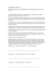 English worksheet: GENERATION MAPPING BEGINNERS: READING COMPREHENSION WORKSHEET & DISCUSSION TOPIC