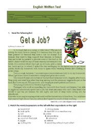 English Worksheet: Test - get a job?