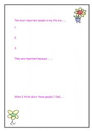 English worksheet: Important People In My Life / Life Story Part Three