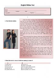 English Worksheet: Test - teens and style
