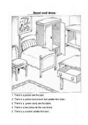 English Worksheet: prepositions read and draw