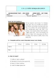 English Worksheet: Test about family, age, number, possessive adjectives