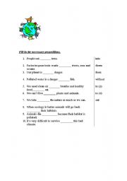 English worksheet: Ecology prepositions