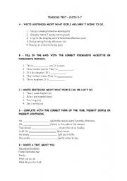 English worksheet: POSSESSIVE ADJECTIVE,  POSSESSIVE PRONOUN, PRESENT SIMPLE OR PRESENT CONTINOUS AND CAN/CANT