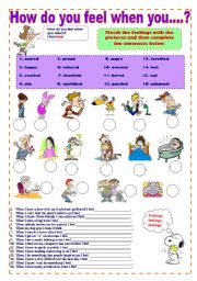 English Worksheet: How do you feel when you...? - Feelings adjectives