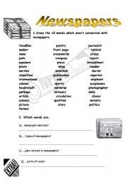 English Worksheet: NEWSPAPERS / MASS MEDIA ( 1/2)