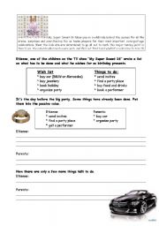 English worksheet: Passive voice-Sweet sixteen-party planning