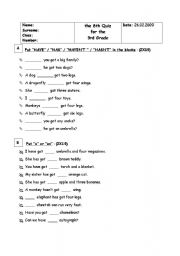 English Worksheet: A Review Quiz for the 3rd Grade