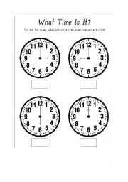 English worksheet: What time is it?