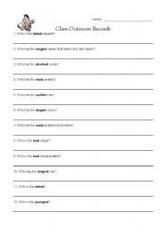 English Worksheet: Class Guinness Records