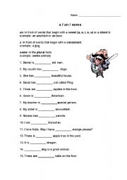 English Worksheet: A/an/some