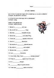 English worksheet: A/an/some