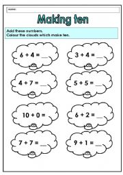 English worksheet: making ten