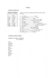 English worksheet: Irregular Nouns - Countries and Nationalities - Possessive Adjectives