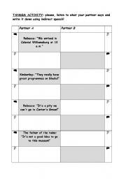 English Worksheet: Indirect Speech: a tandem exercise. 