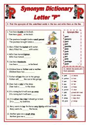 English Worksheet: Synonym Dictionary, Letter 