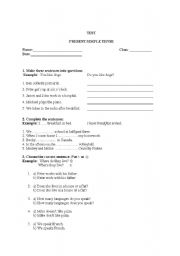 English Worksheet: Present Simple test