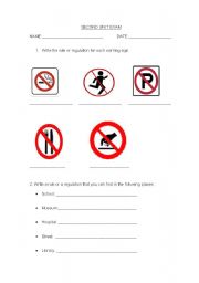 English Worksheet: QUIZ OF RULES AND REGULATIONS