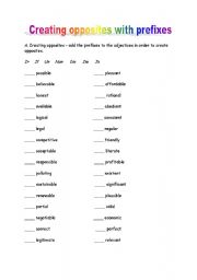 English Worksheet: Opposites with Prefixes