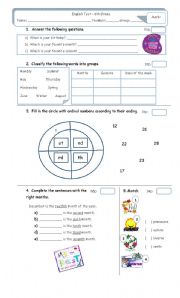 English Worksheet: Test  6th grade