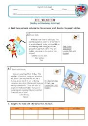 English Worksheet: The Weather - reading and vocabulary activities