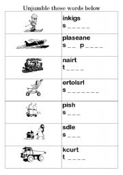 English worksheet: Transport Unjumble