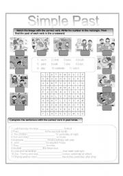 English Worksheet: simple past wordsearch and matching exercise 