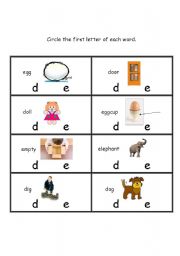 English worksheet: Letter D and E review