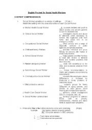 English Worksheet: Test of Social Health Worker