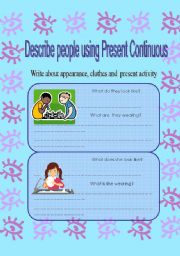 English worksheet: describe people using present continuous 2