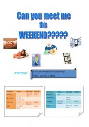 English worksheet: CAN you meet me this weekend - present continuous for close future