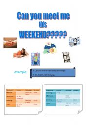 English Worksheet: CAN you meet me this weekend - present continuous for close future