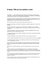English Worksheet: 9 dead, 126 survive airliner crash
