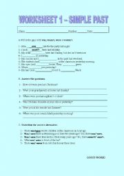 English Worksheet: worksheet 1 past