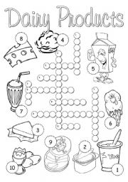 English Worksheet: Dairy Products Crossword