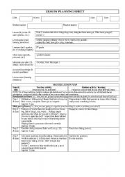 English Worksheet: Lesson planning sheet-Have got