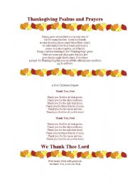 English Worksheet: Thanksgiving Psalms and Prayers