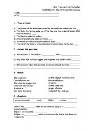 English Worksheet: The Earth and the Universe