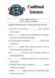 English Worksheet: Conditional Sentences type 1 and 2