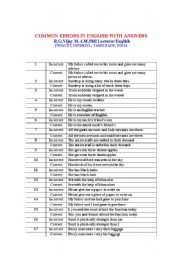 English Worksheet: COMMON ERRORS IN ENGLISH WITH ANSWERS