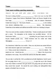 English Worksheet: Your most exciting sporting moment