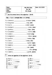A Quiz on Comparison of Adjectives