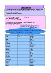 English Worksheet: Contractions