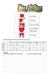 English worksheet: likes / dislikes