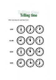 English worksheet: telling time