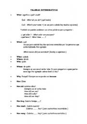 English worksheet: interrogative word and forming questions formulas