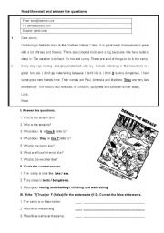 English Worksheet: Reading - An email to  a friend