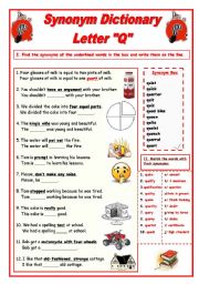 English Worksheet: Synonym Dictionary, Letter 