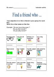 English worksheet: Find a Friend Who
